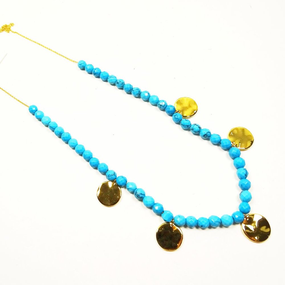 GORJANA Gold Plated Hammered Charms & Blue Howlite Beads Necklace